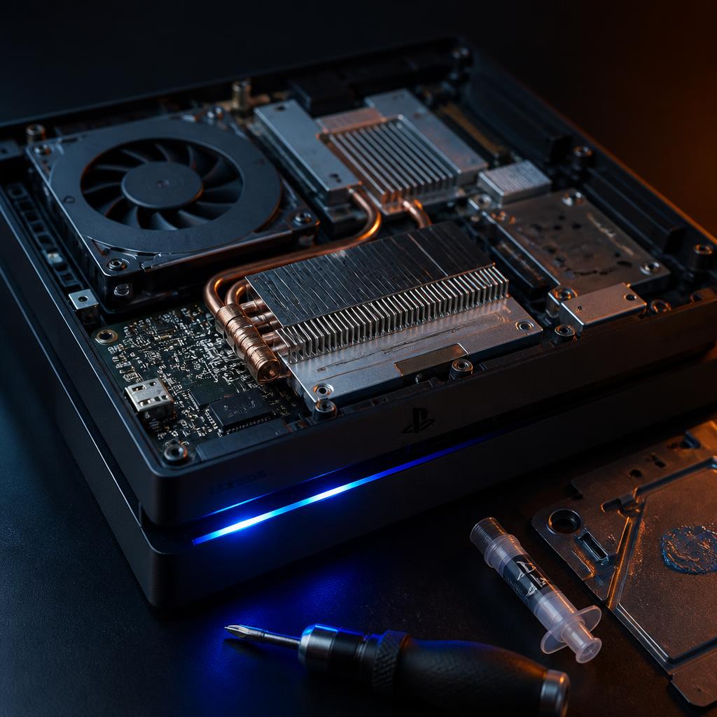 Console de videogame aberto mostrando cooler e dissipador